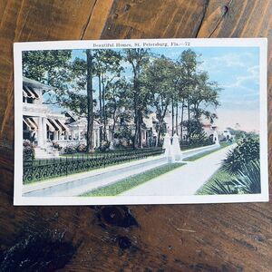 1920s Vintage Postcard Street Scene Beautiful Homes St Petersburg Florida FL